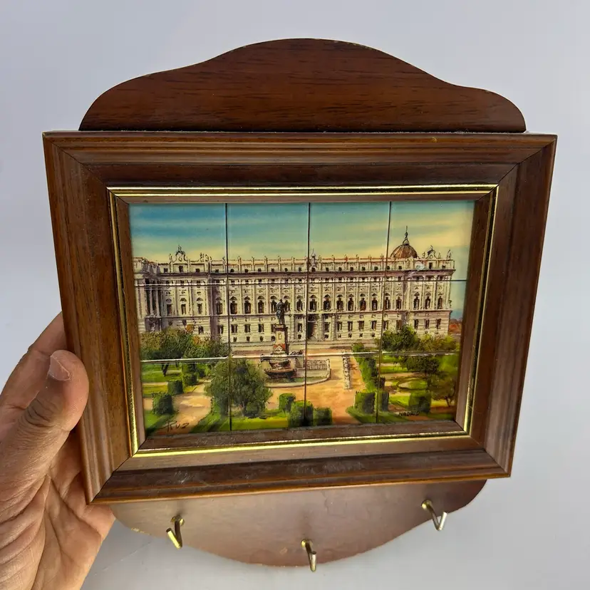 Ceramic Mosaic Tile Key Holder Royal Palace Madrid Signed By "Ruz".