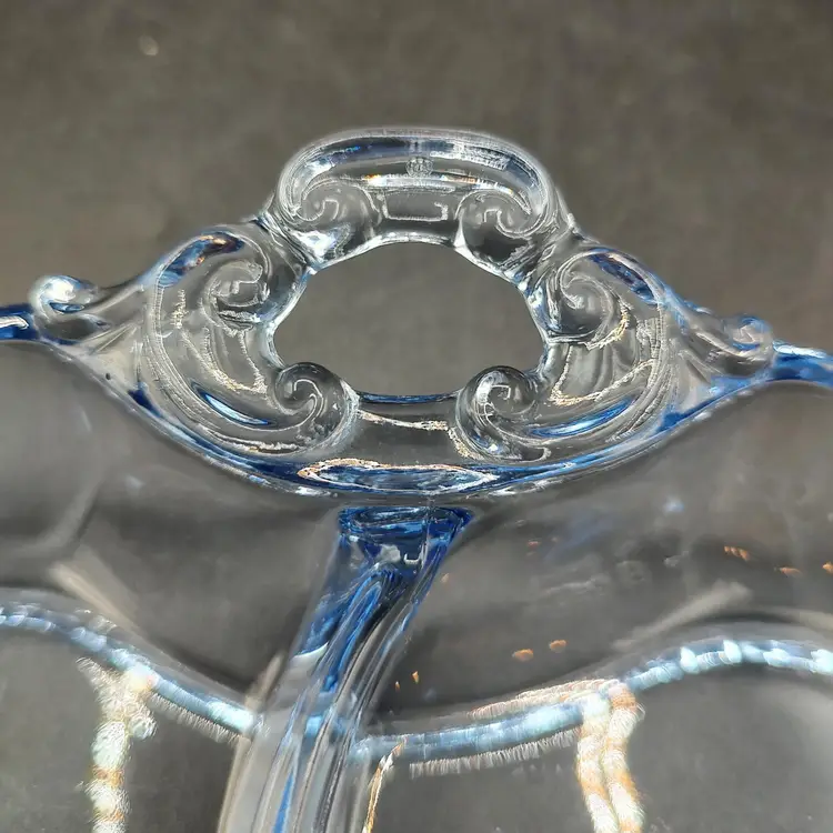 Vtg Cambridge Light Blue Glass Divided Relish Dish