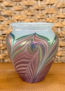 Zellique Studio Art Glass Vase Iridescent Pulled Feather California
