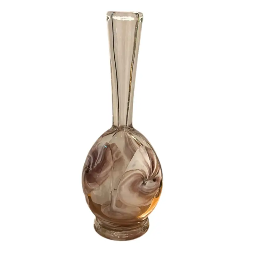 Vintage Michael Nourot Handblown Art Glass Vase - Trumpet Flowers With Controlled Bubble Center & Interior Connected Threaded Stems - Signed, Numbered & Dated - 8.75”