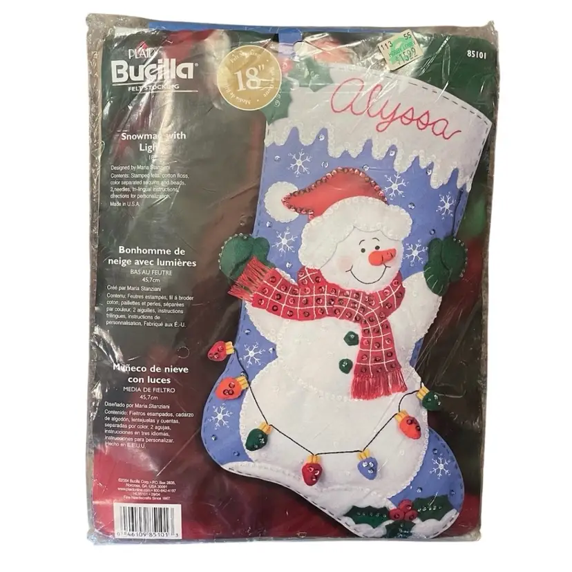 Bucilla #85101 Snowman With Lights Sealed Felt Stocking Kit VTG NOS Christmas