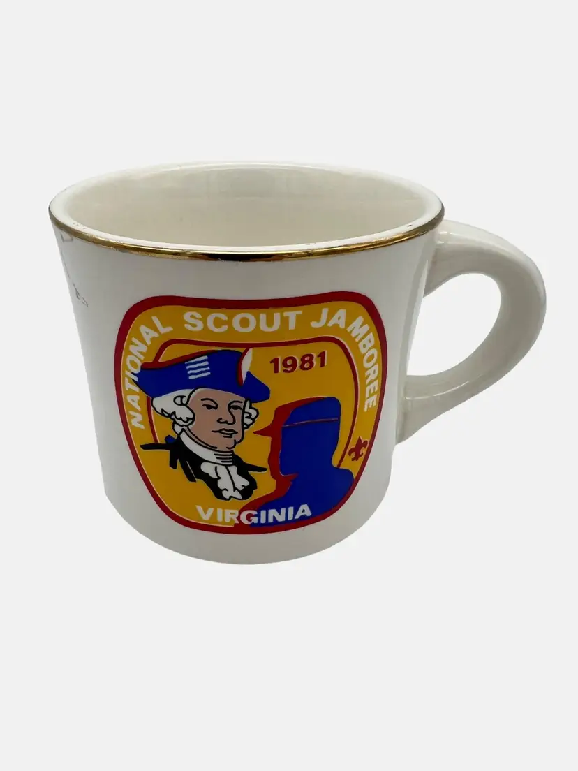 1981 National Scout Jamboree Virginia Ceramic Mug With Gold Trim USA 3.5" BSA