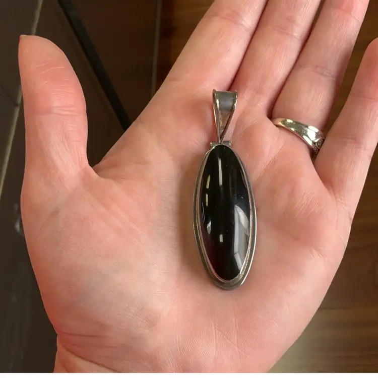 Sterling 925 Mexico Pendant Black Onyx 2.5 Inch