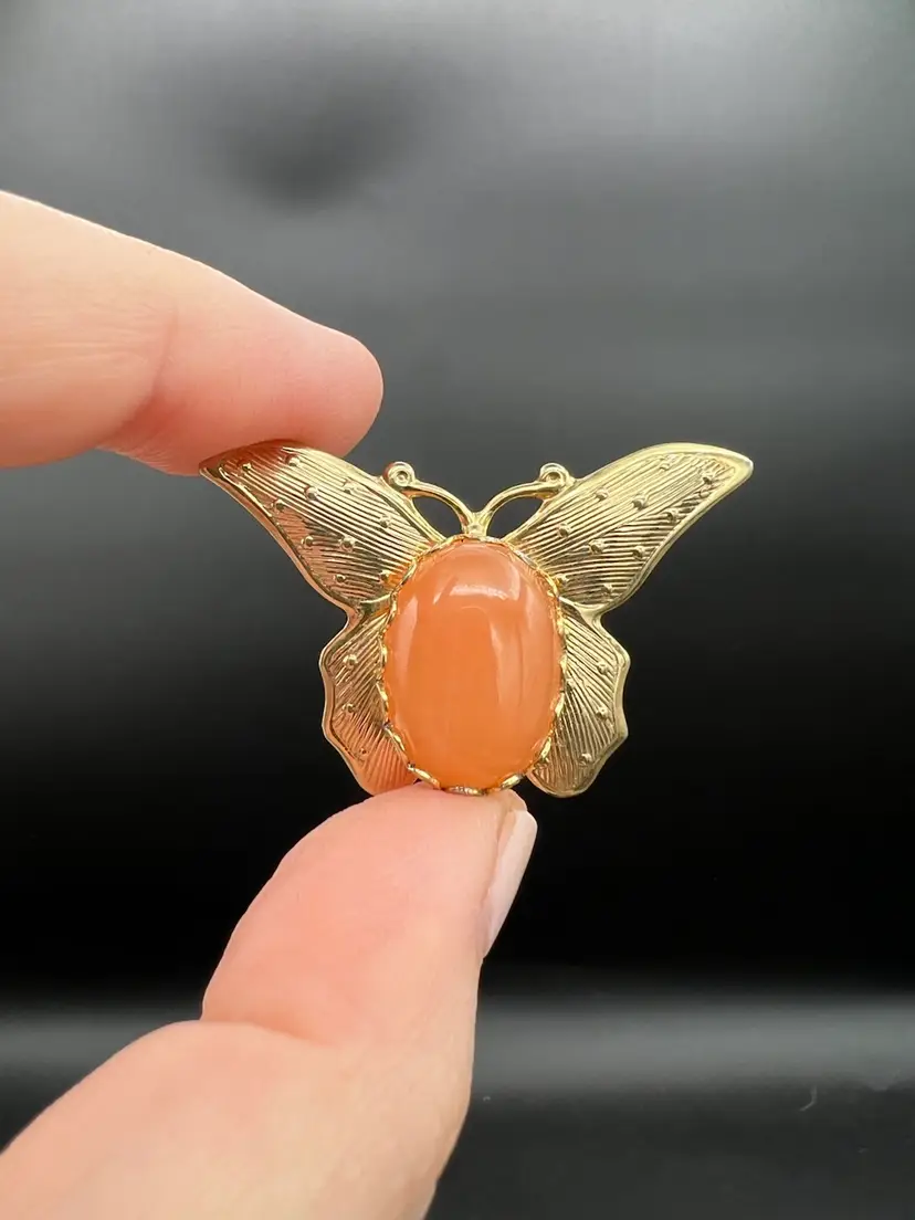 Golden Jelly Belly Butterfly Brooch Not Marked