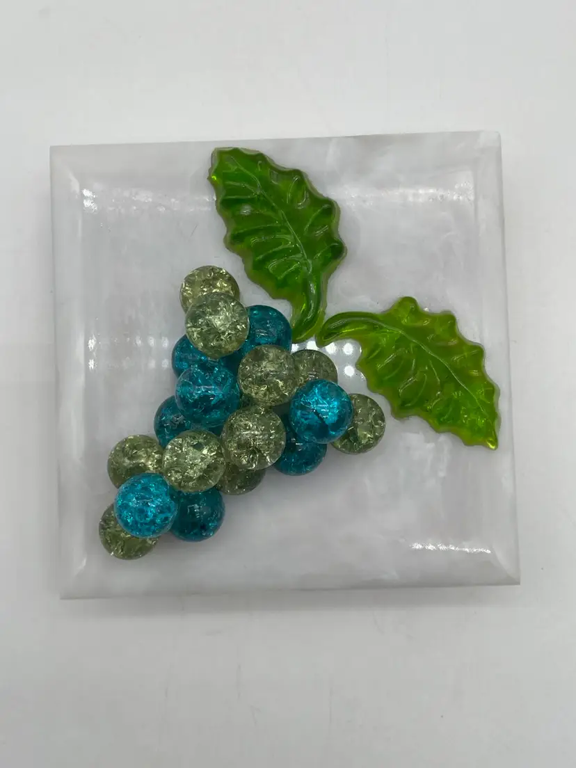 Vintage Phil Papel Lucite Matchbox With Glass Grapes