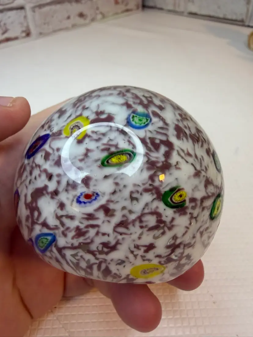 MBDCO Art Glass Paperweight | Polychrome Spattered Design, Millefiori