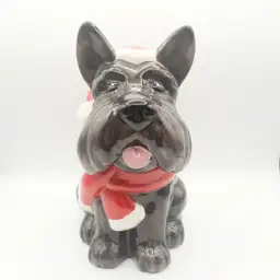Scottie Dog Christmas Hat & Scarf Ceramic Earthenware Cookie Jar