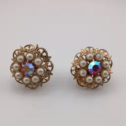 Vintage faux pearl and AB screwback earrings