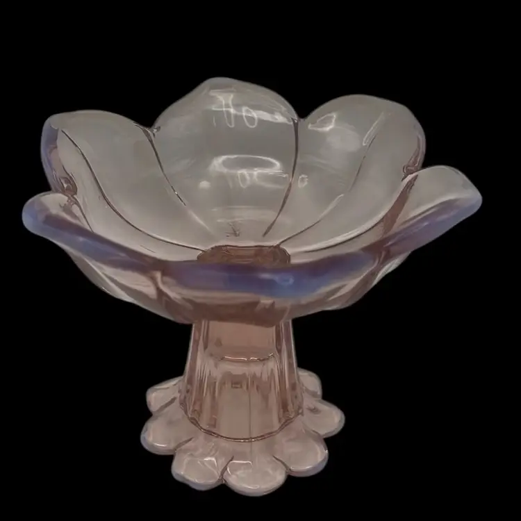 Westmoreland Opalescent Pink Glass Lotus Compote, 4” Wide x 3-1/2” Tall