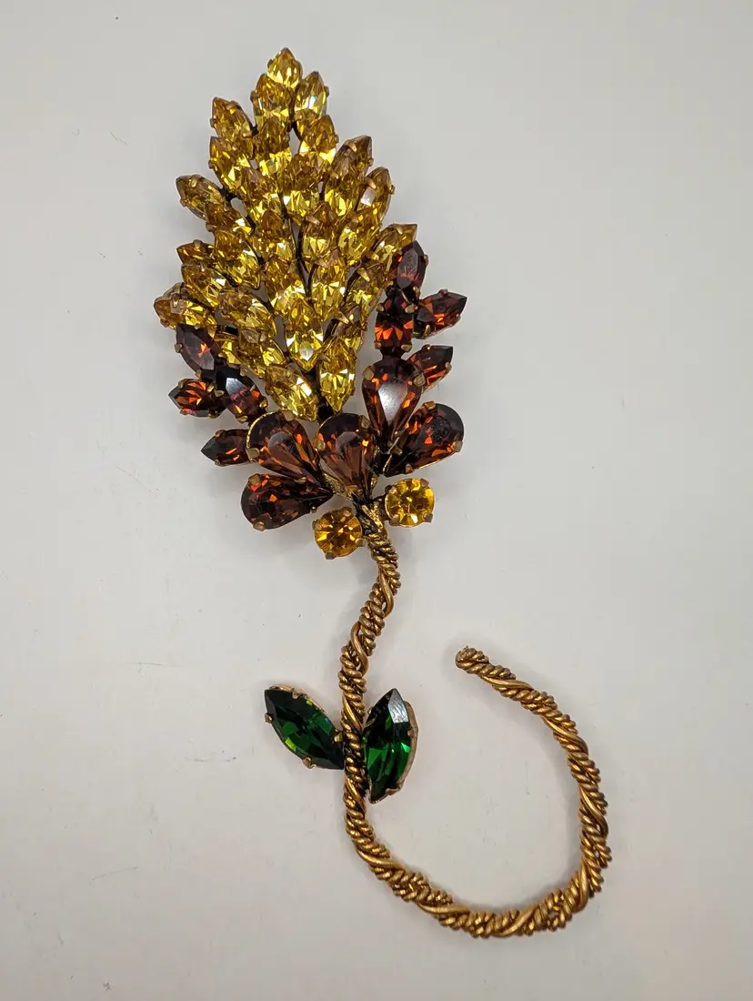 HUGE 5" Vintage Botanical Austrian Crystal Brooch MUST SEE!
