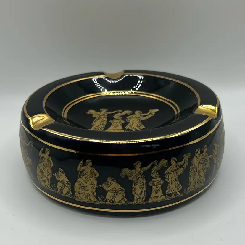 Vintage Spyropoulos Handmade 24K Gold Rim Grecian Ashtray