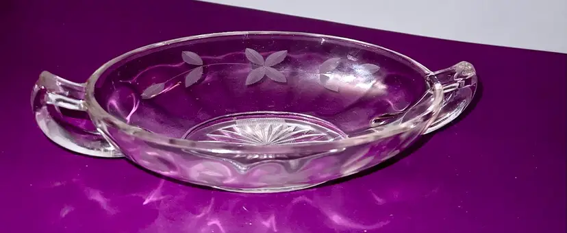 Vintage Etched Clear Glass Cute Pickle Candy Dish