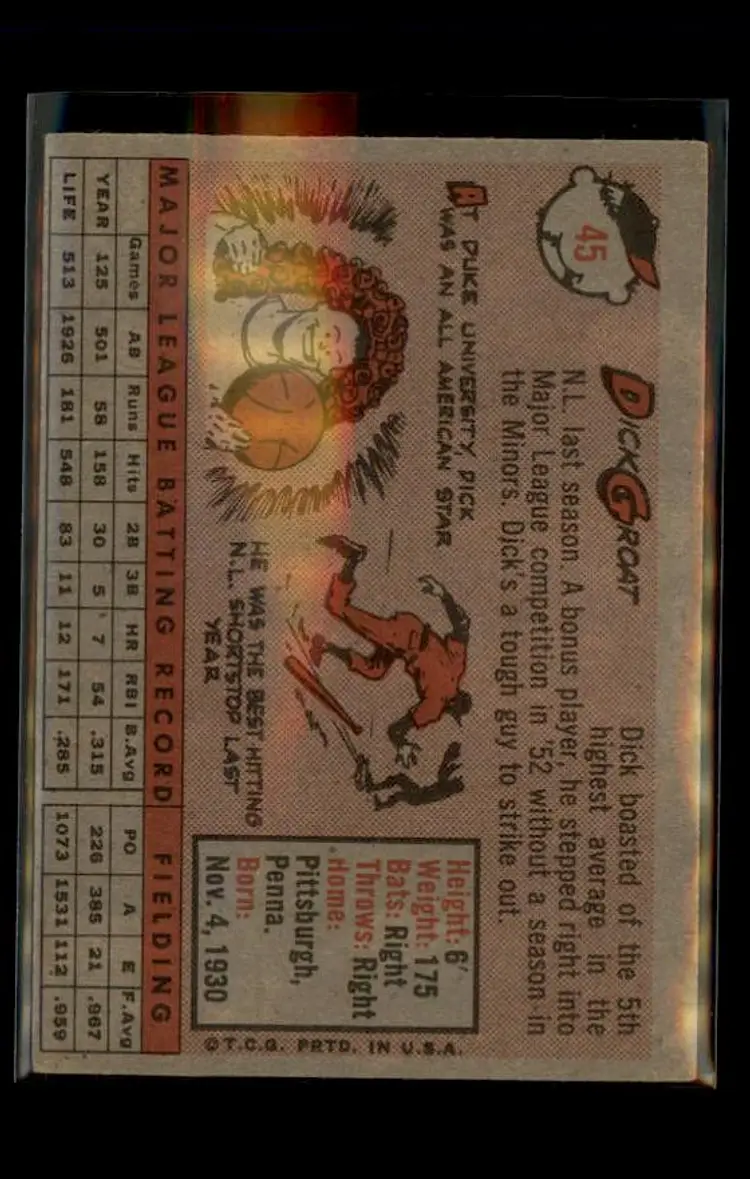 1958 Topps #45 Dick Groat - (pk4) - Pittsburgh Pirates