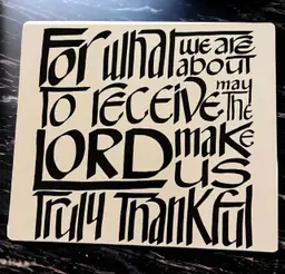 Vintage Tabletop Trivet with Thankful Prayer White with Black Lettering