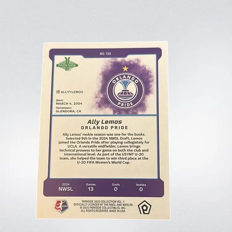 Ally Lemos 2025 Parkside NWSL Vol. 1 Rainbow Shimmer SSP 9/10