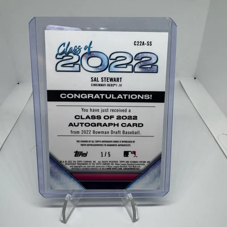 2022 Bowman Chrome Sal Stewart Class Of 2022 Red Refractor Auto  /5 Red