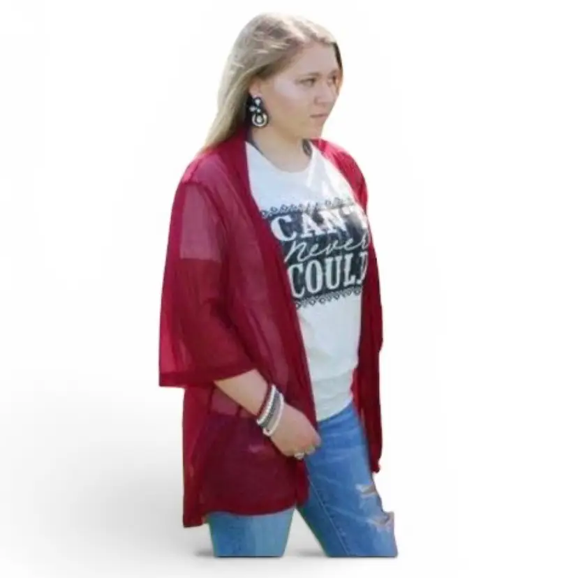 Crazy Train Cross Fire Sheer Burgundy Maroon Cardigan Cover Up One Size New