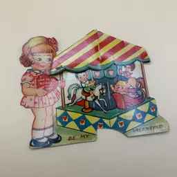 Vintage Valentine Go Round With You Carrousel Pop Up Die Cut Card - Unused