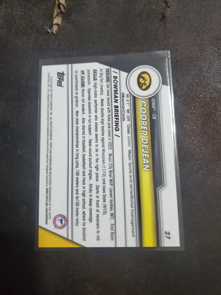 2023 Bowman Chrome University Cooper DeJean 1st Bowman Iowa Card