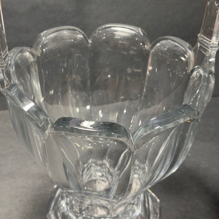 #1499 Vintage, Hensley Colonial Round Handle Clear Lead Glass Basket None-Etched Version “H” Diamond Mark On Bottom