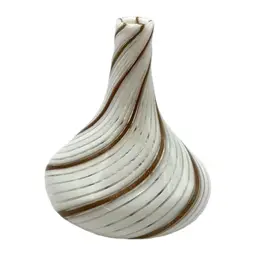 Vintage Hand Blown White Cream and Gold Aventurine Swirl Art Glass Bud Vase