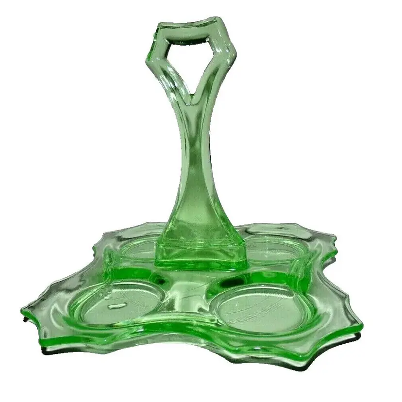 Antique Cambridge Glass Decagon Bridge Set Tray, Uranium Green Glass