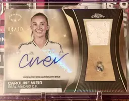 Caroline Weir 2024/25 Topps Chrome UWCL Chrome Premium Autograph Relic Black /10 Real Madrid Scotland Soccer Card