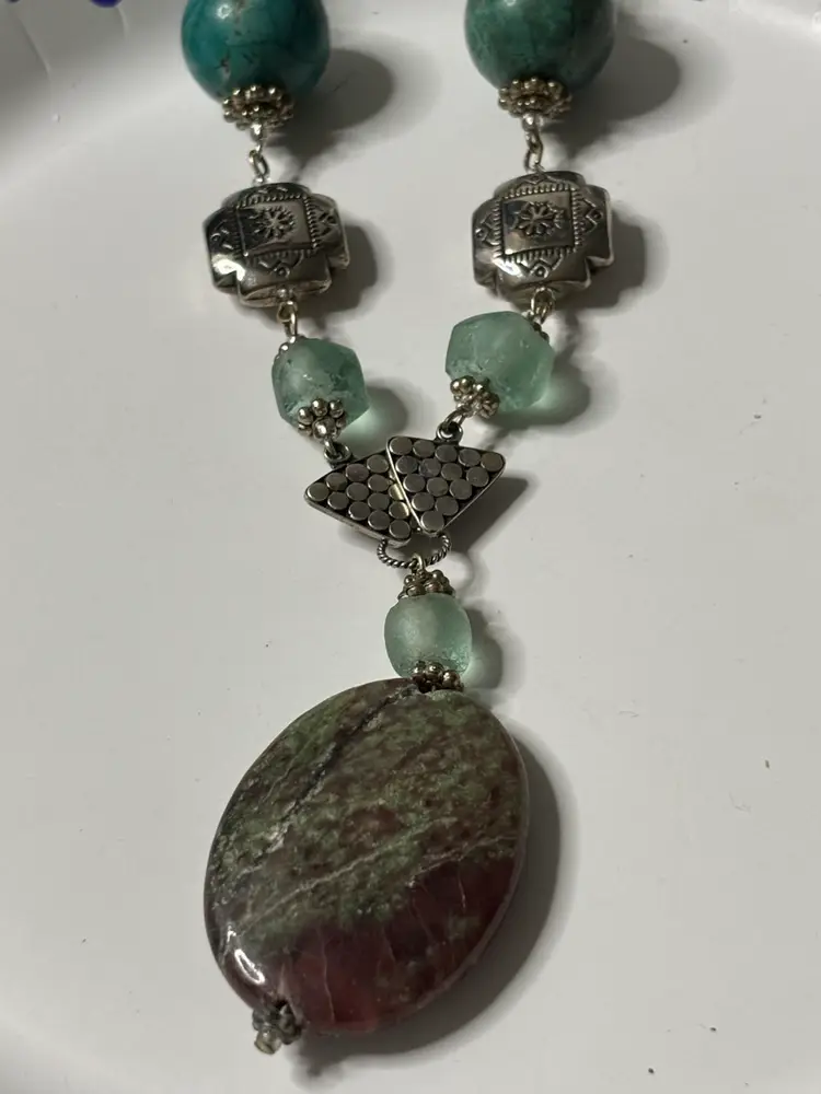 Artisan Made Bohemian Natural Stone Necklace with Sterling Closure