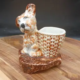 Antique Royal Art Pottery England Terrier Dog with Basket Planter.