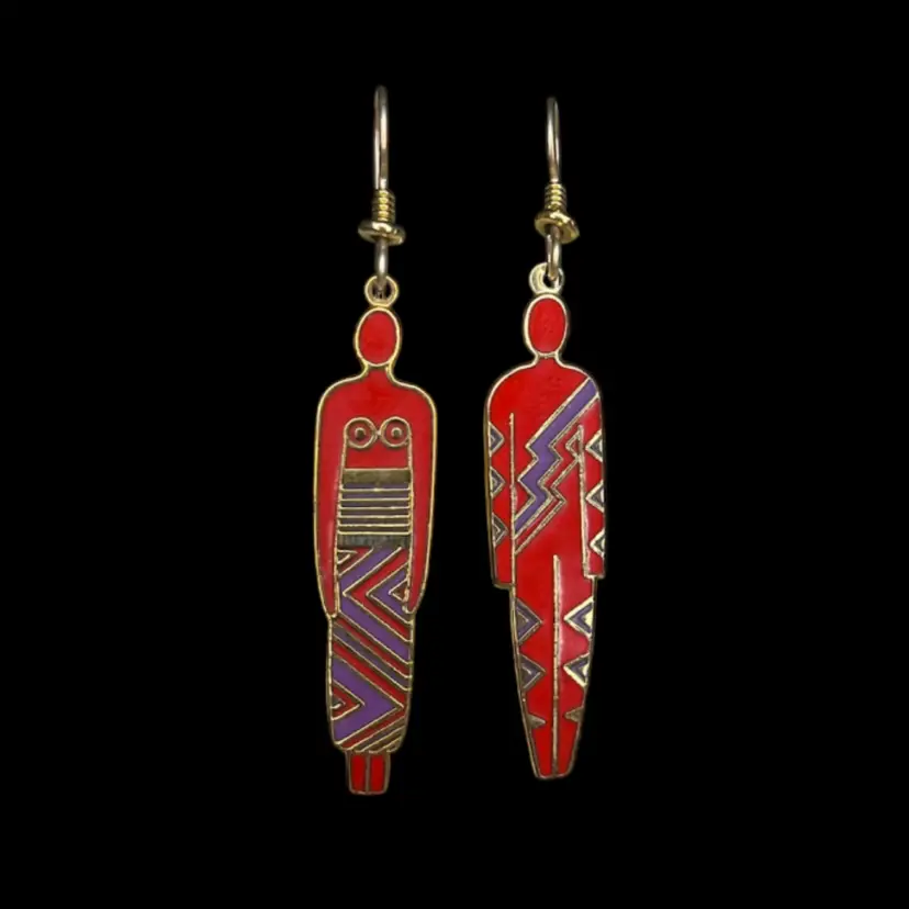 BTT - Signed Laurel Burch Enamel Man and Woman Fish Hook Earrings