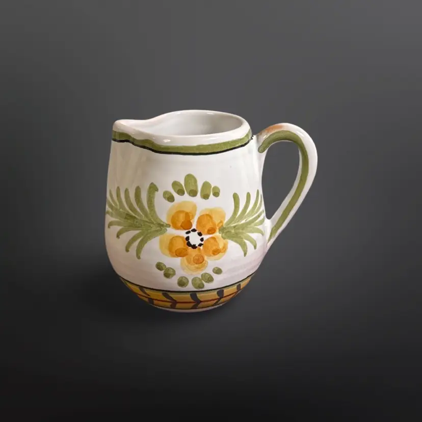 Hand Painted Ceramic Creamer Pitcher Yellow Flower Signed GL Italy 3.25” Tall