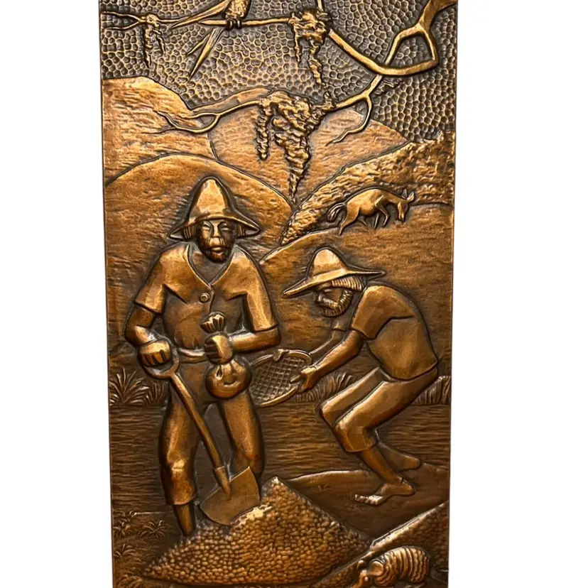 Vintage Brazilian MCM Hammered Copper Wall Plaque By Cobreate Signed By Artist “Ludovico” @ 13 1/2x 6 1/2