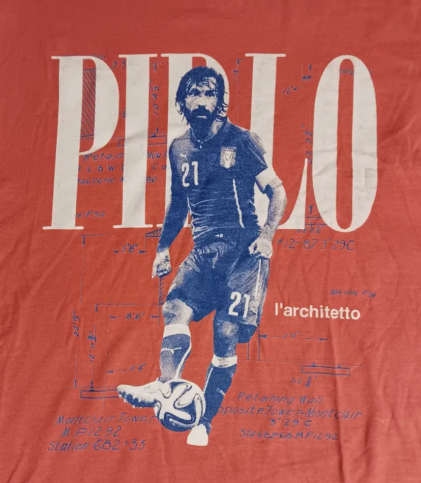 Vintage Style Soccer Andrea Pirlo t-shirt l'architetto Team Italy