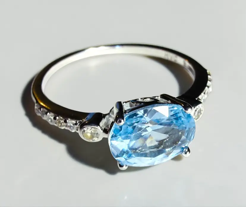 Sterling Silver Topaz & CZ Ring- Size 9 - Signed NVC Nataliya V. Collister