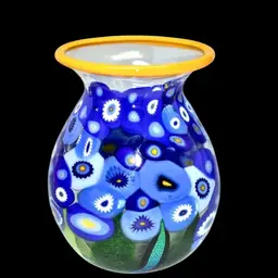 Mad Art Studios Primary Millefiore Dichroic Leaf Rimmed Art Glass Vase 4” Signed No Noted Flaws