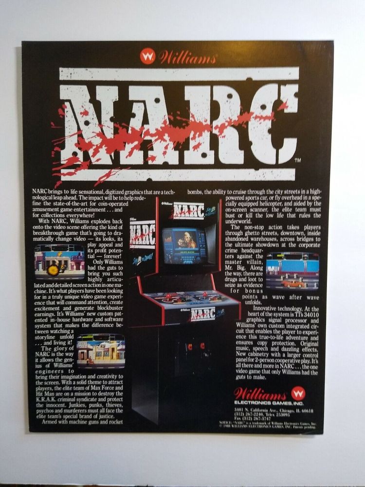 Narc Arcade FLYER Original Video Game Art  1988 Crime Action Unused Retro