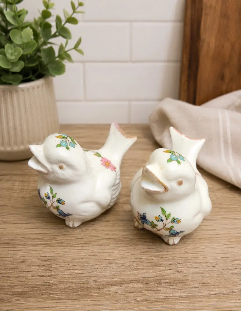 😻 vintage fine bone china salt & pepper shakers w/floral pattern