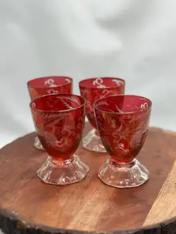Bohemia Czech Red Cut to Clear Star Glass Holiday Celebrate Set Of 4