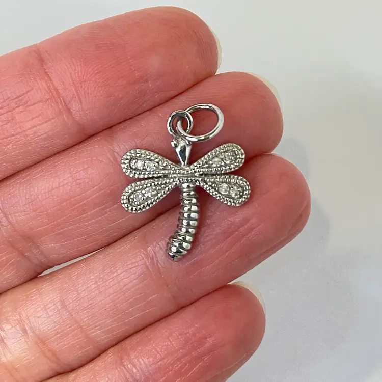 Vintage Silver Tone Pave Prong Set Rhinestone Dragonfly Pendant 925 NOT Silver