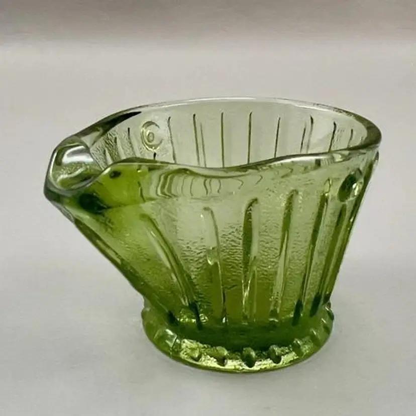 Green Hazel Atlas Ashtray / Toothpick Holder Mini Glass Coal Bucket Vintage 2"