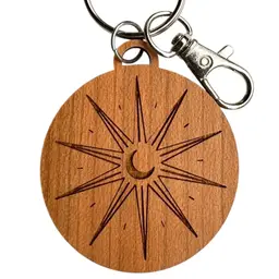 New Wooden Sun and Moon Engraved Keychain