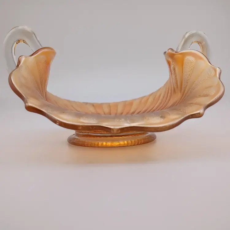 Fenton stipple ray marigold carnival glass bon bon dish