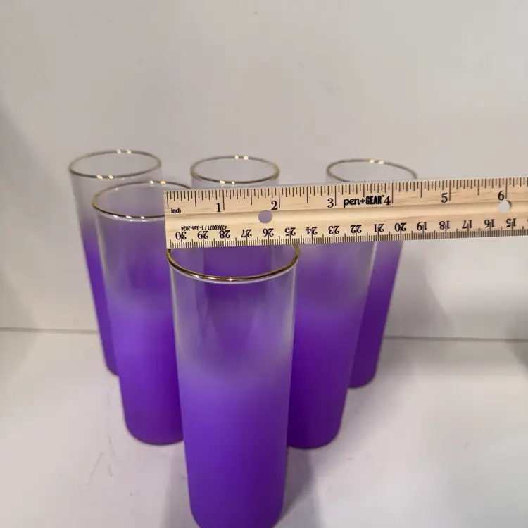 Midcentury Blendo Purple Gold Rim Tom Collins Iced Tea Glasses Set Of 6
