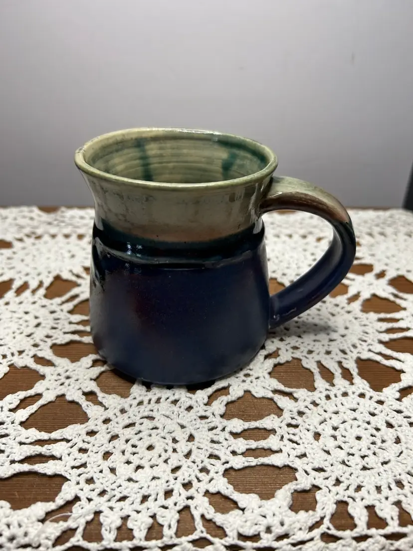 Drip Glaze Signed @4” Tall Blue/Green Pottery Mug