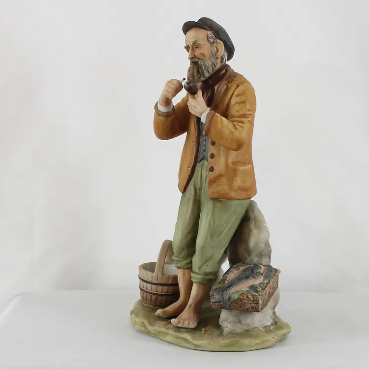 Old Man Fisherman Porcelain Figurine 1970's Highly detailed (E)