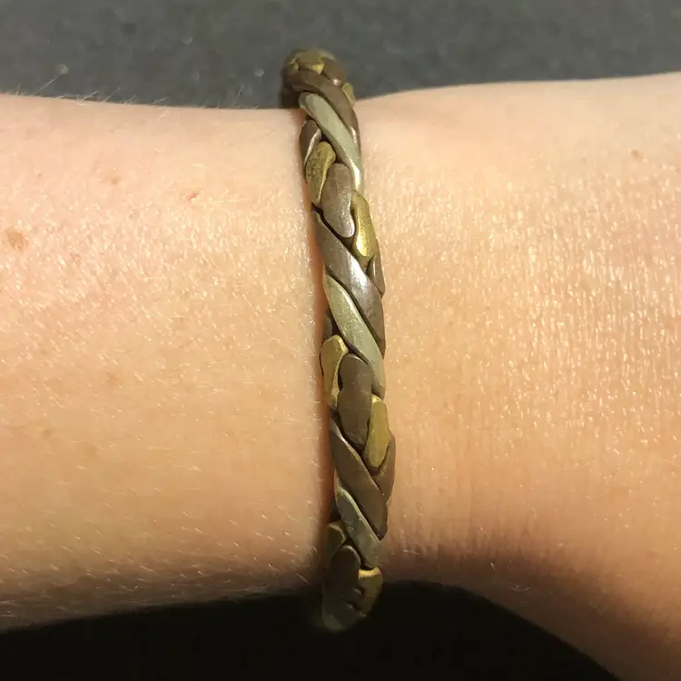 Vintage Smashed Braided Brass & Copper Cuff Bracelet