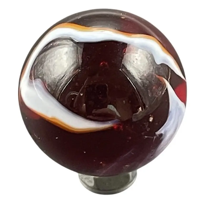 Art Glass Marble Shooter Ruby Red with White Orange Swirls Glows VTG Unbranded