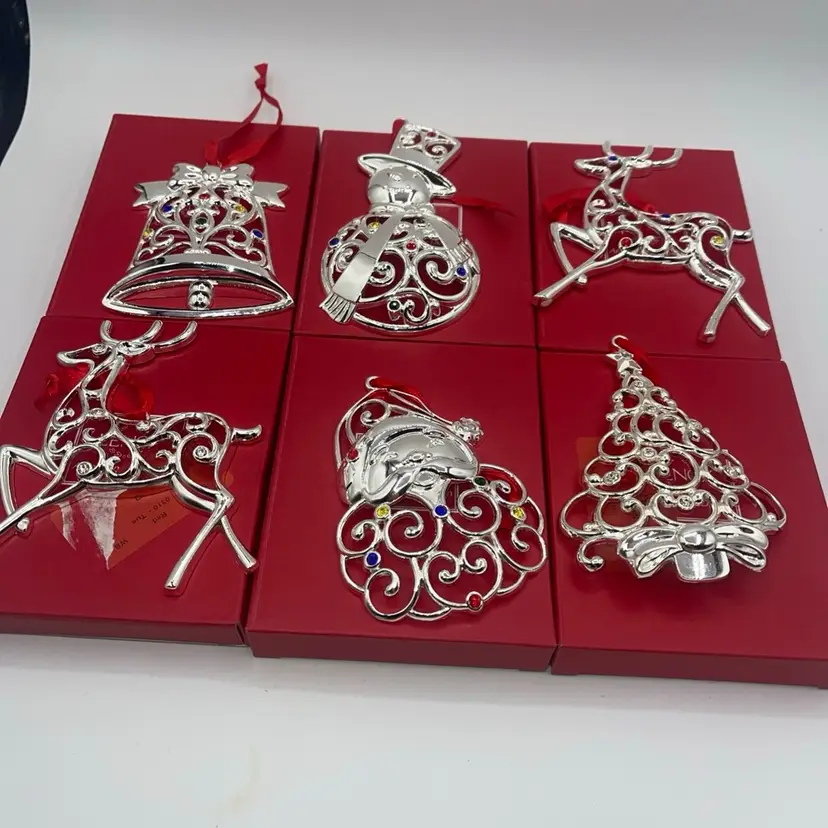 LENOX SPARKLE AND SCROLL SET OF 6 COLLECTIBLE HOLIDAY ORNAMENTS - !!!BRAND NEW!!