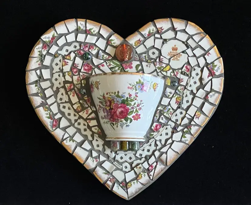 Beautiful Handcrafted Teacup Mosaic Art Wall Plaque