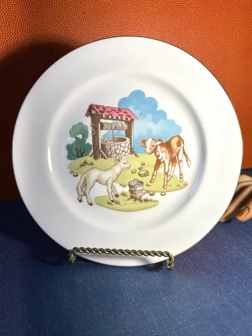 Vtg Plate Lamb &Calf and at The well 8” Wide - Princess House Exclusive Hammersley Spode Bone China England